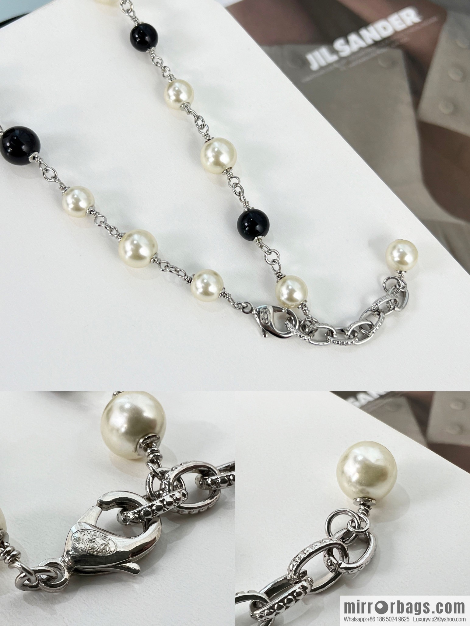 New ☑️ Chanel Double C Saturn Black Pearl Necklace Sweater Chain