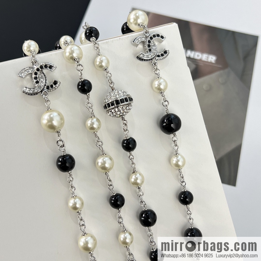 New ☑️ Chanel Double C Saturn Black Pearl Necklace Sweater Chain