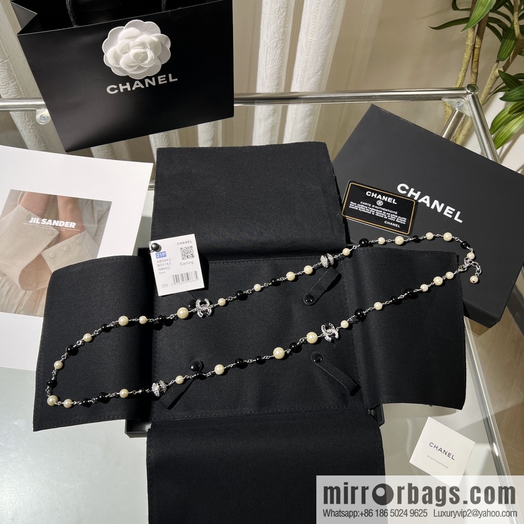 New ☑️ Chanel Double C Saturn Black Pearl Necklace Sweater Chain