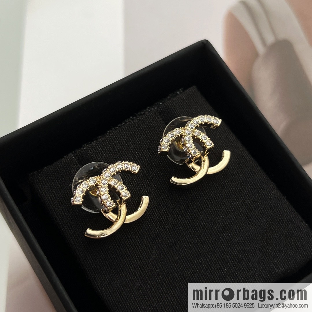 New ☑️ Chanel c1 double c rhinestone patchwork stud earrings