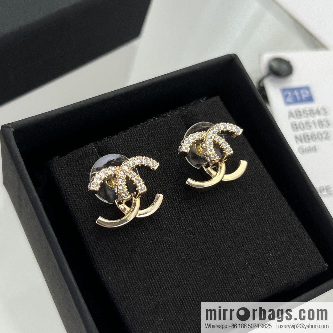 New ☑️ Chanel c1 double c rhinestone patchwork stud earrings
