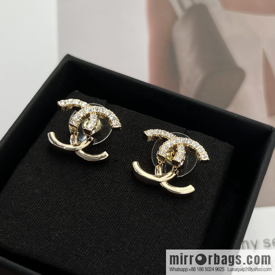 New ☑️ Chanel c1 double c rhinestone patchwork stud earrings