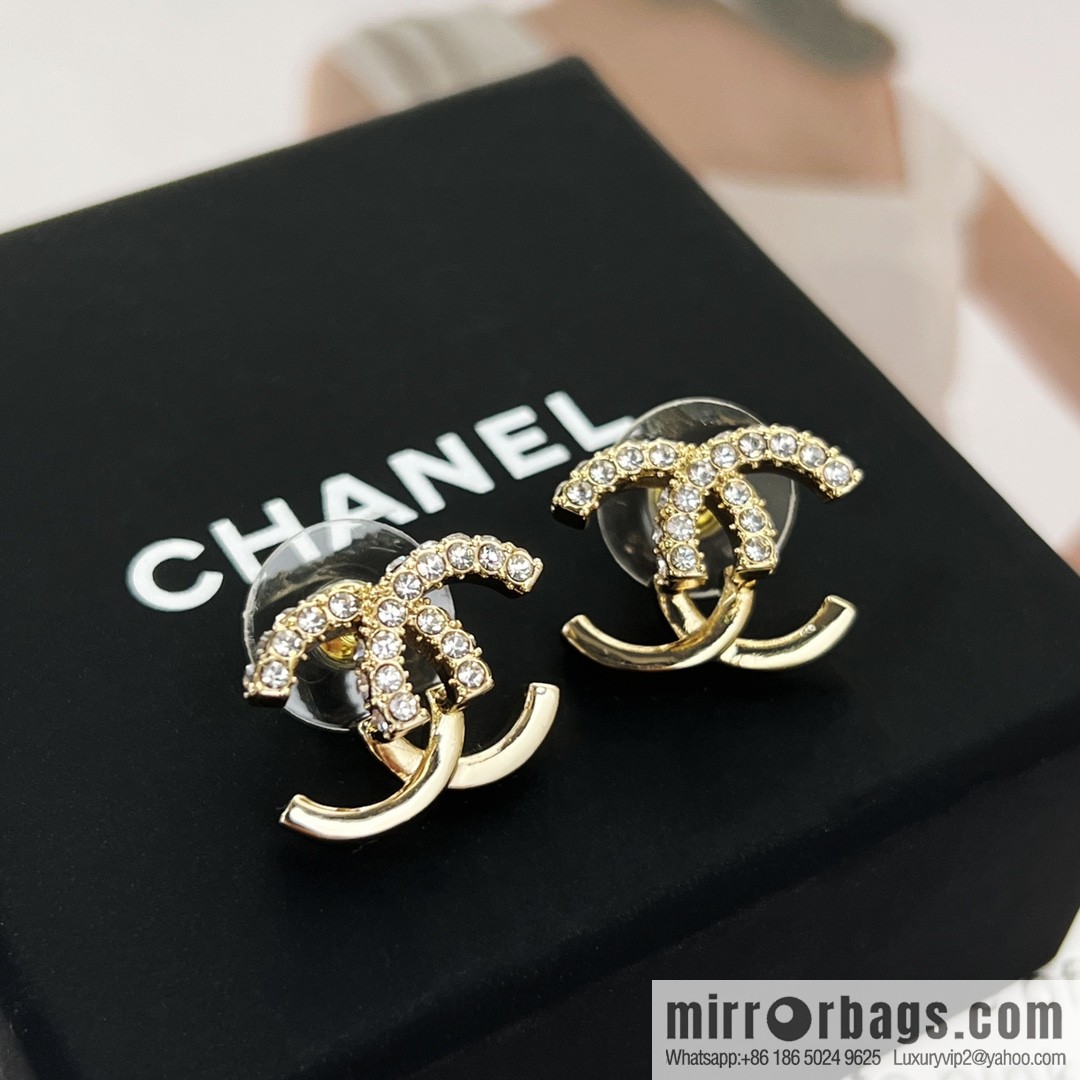 New ☑️ Chanel c1 double c rhinestone patchwork stud earrings