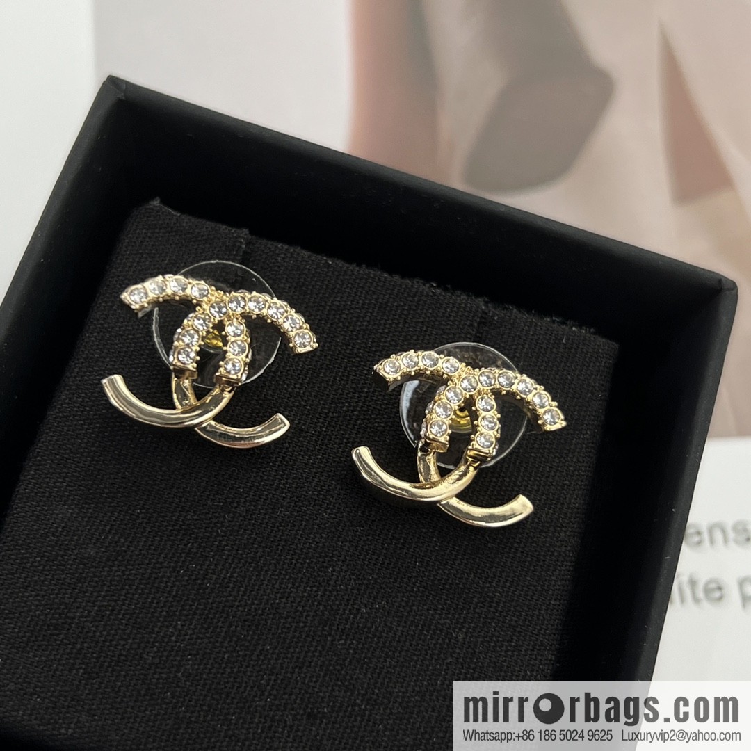 New ☑️ Chanel c1 double c rhinestone patchwork stud earrings