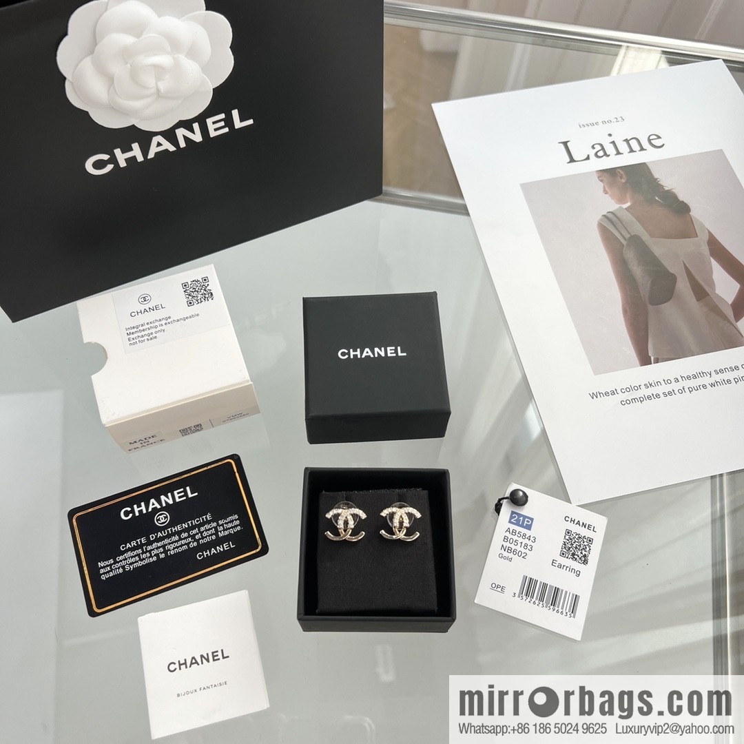 New ☑️ Chanel c1 double c rhinestone patchwork stud earrings