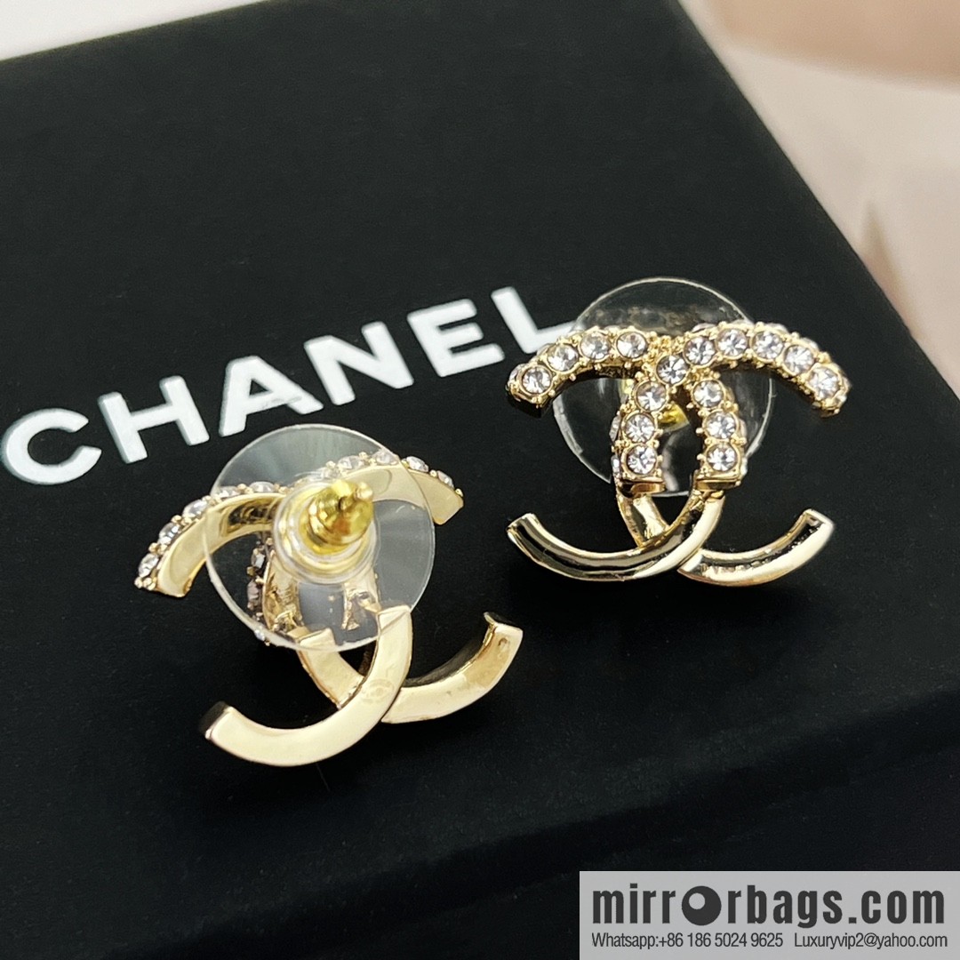 New ☑️ Chanel c1 double c rhinestone patchwork stud earrings