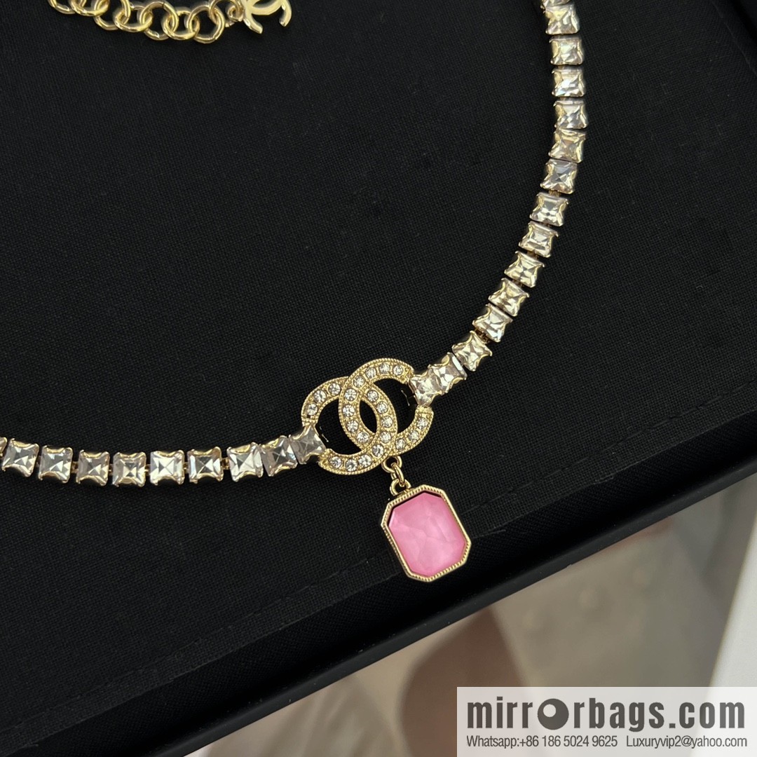 New ☑️ Chanel double c pink gemstone full diamond necklace