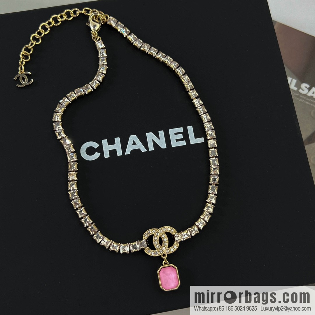 New ☑️ Chanel double c pink gemstone full diamond necklace