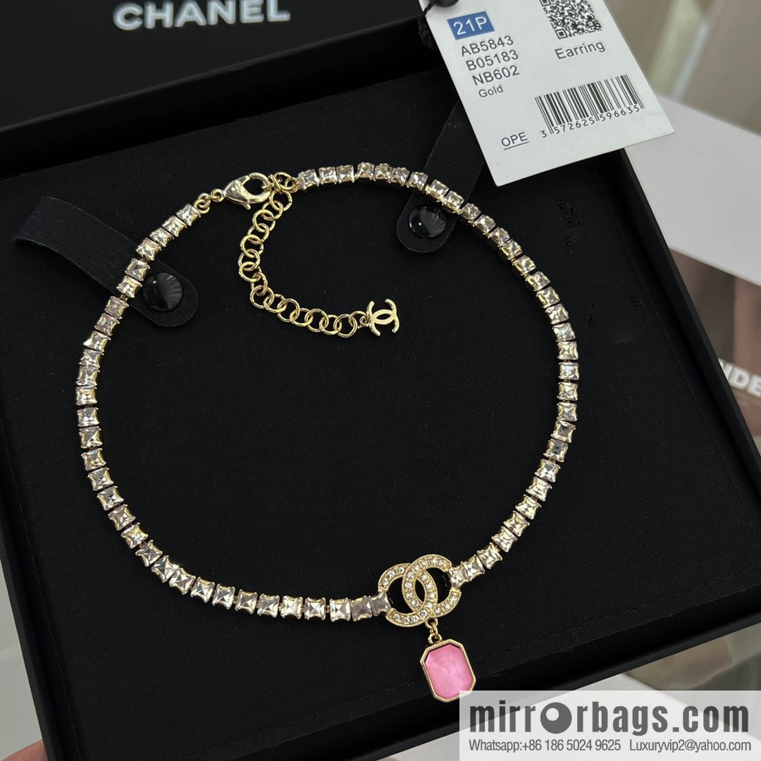 New ☑️ Chanel double c pink gemstone full diamond necklace