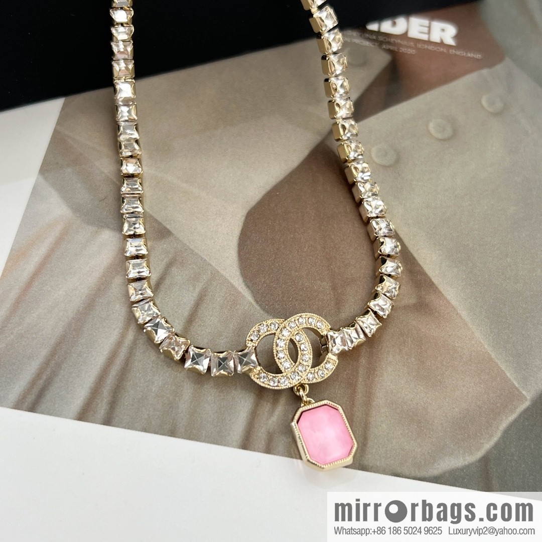 New ☑️ Chanel double c pink gemstone full diamond necklace