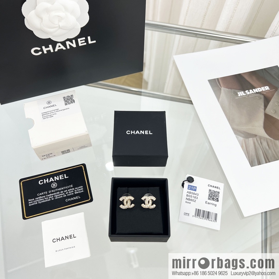 New ☑️ Chanel double c half diamond half pearl stud earrings