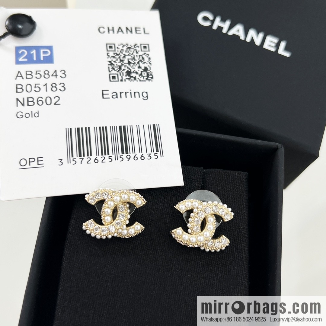 New ☑️ Chanel double c half diamond half pearl stud earrings
