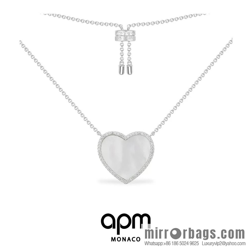 APM Monaco white mother shell love necklace adjustable