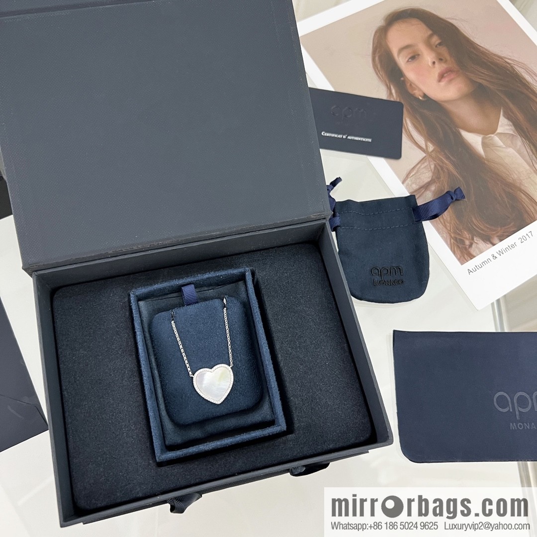 APM Monaco white mother shell love necklace adjustable