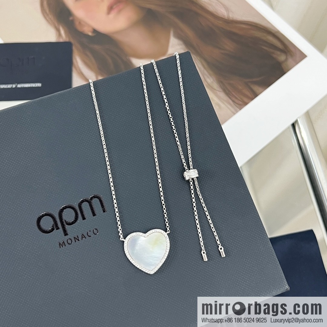 APM Monaco white mother shell love necklace adjustable