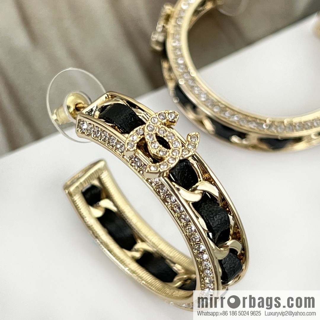 New ☑️ Chanel double c black leather rope stud earrings