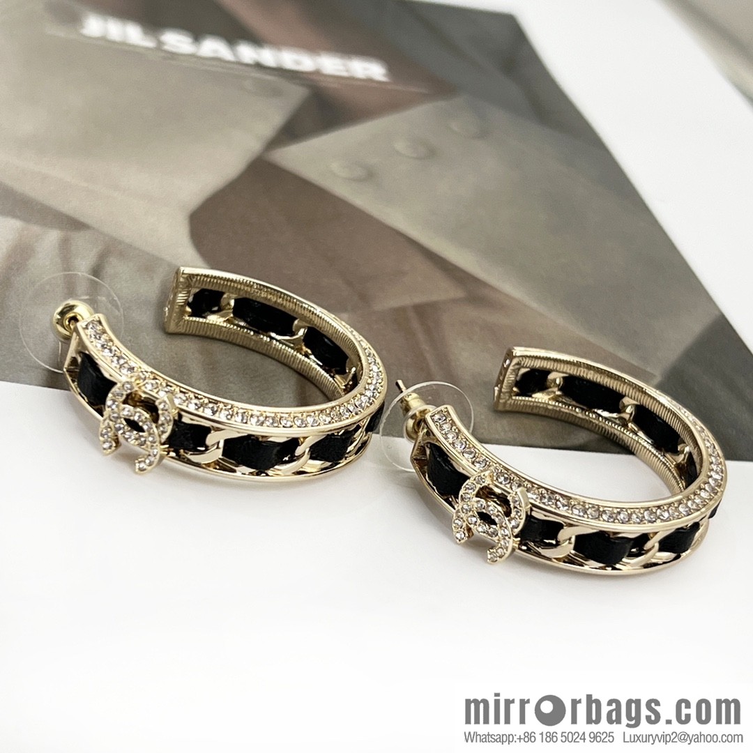 New ☑️ Chanel double c black leather rope stud earrings