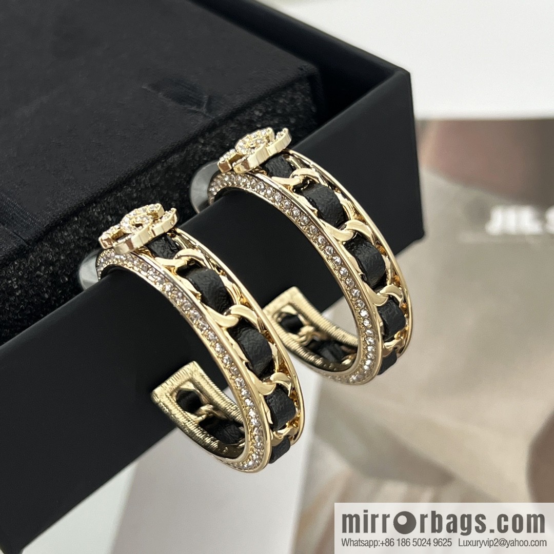New ☑️ Chanel double c black leather rope stud earrings