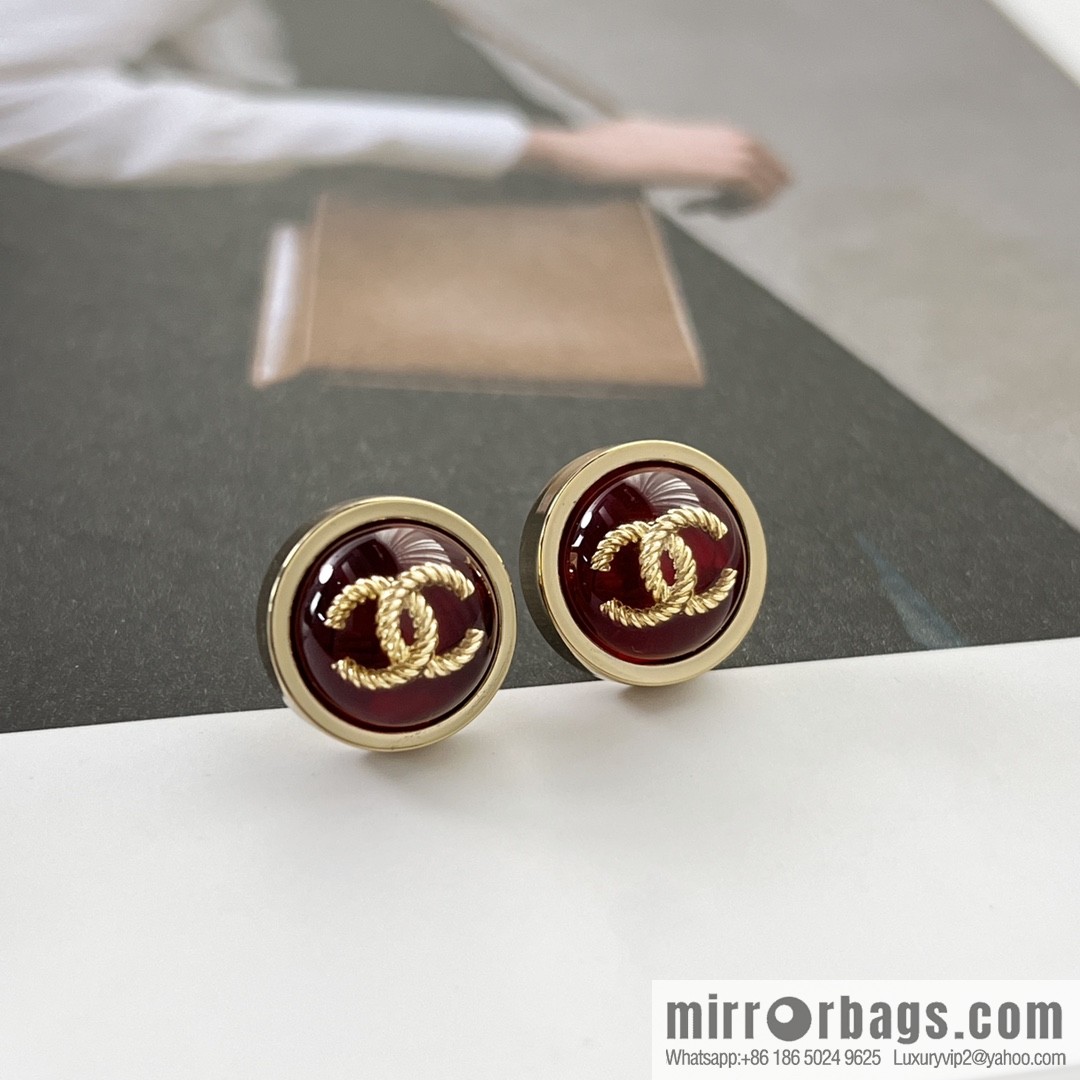 New ☑️ Chanel double c round red stud earrings