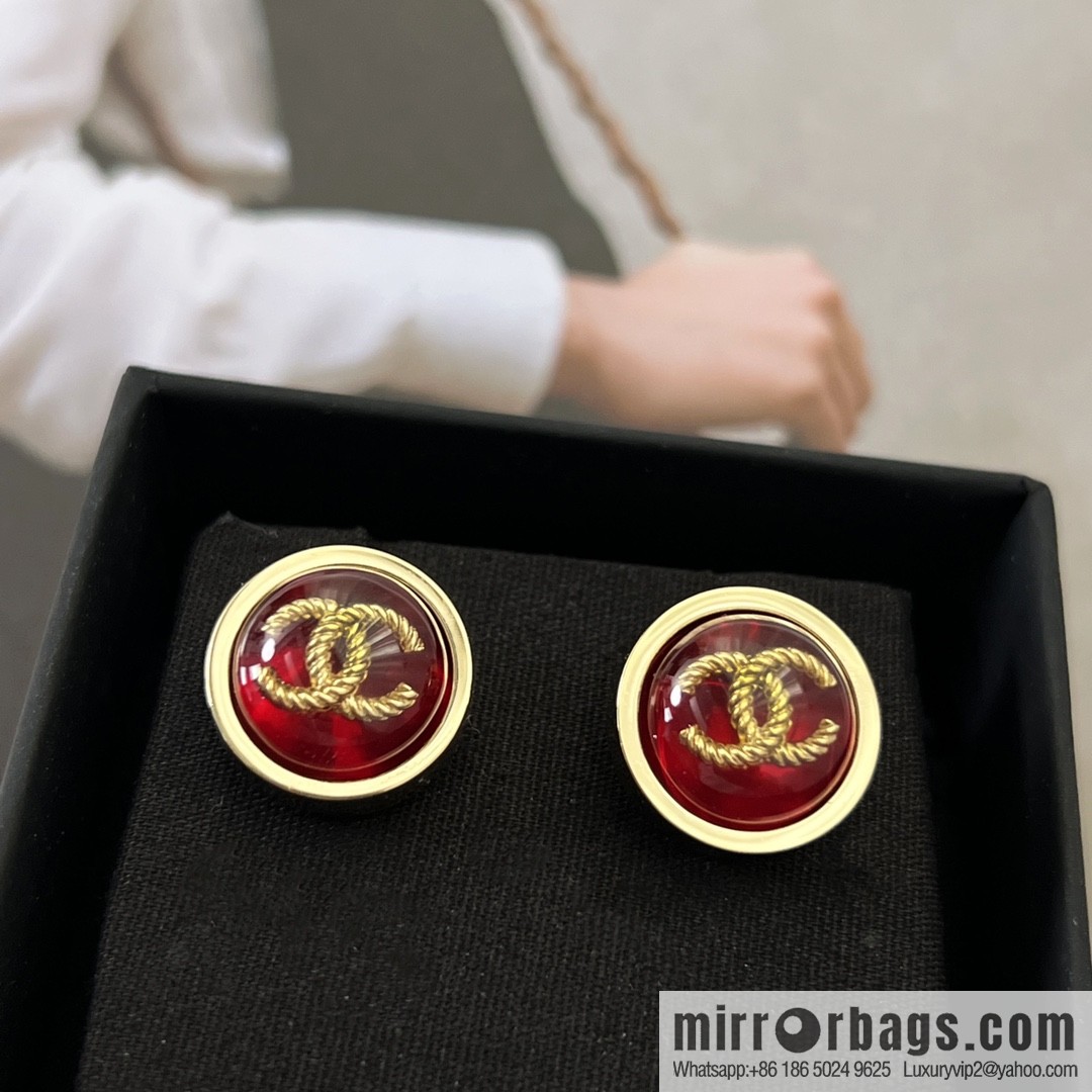 New ☑️ Chanel double c round red stud earrings