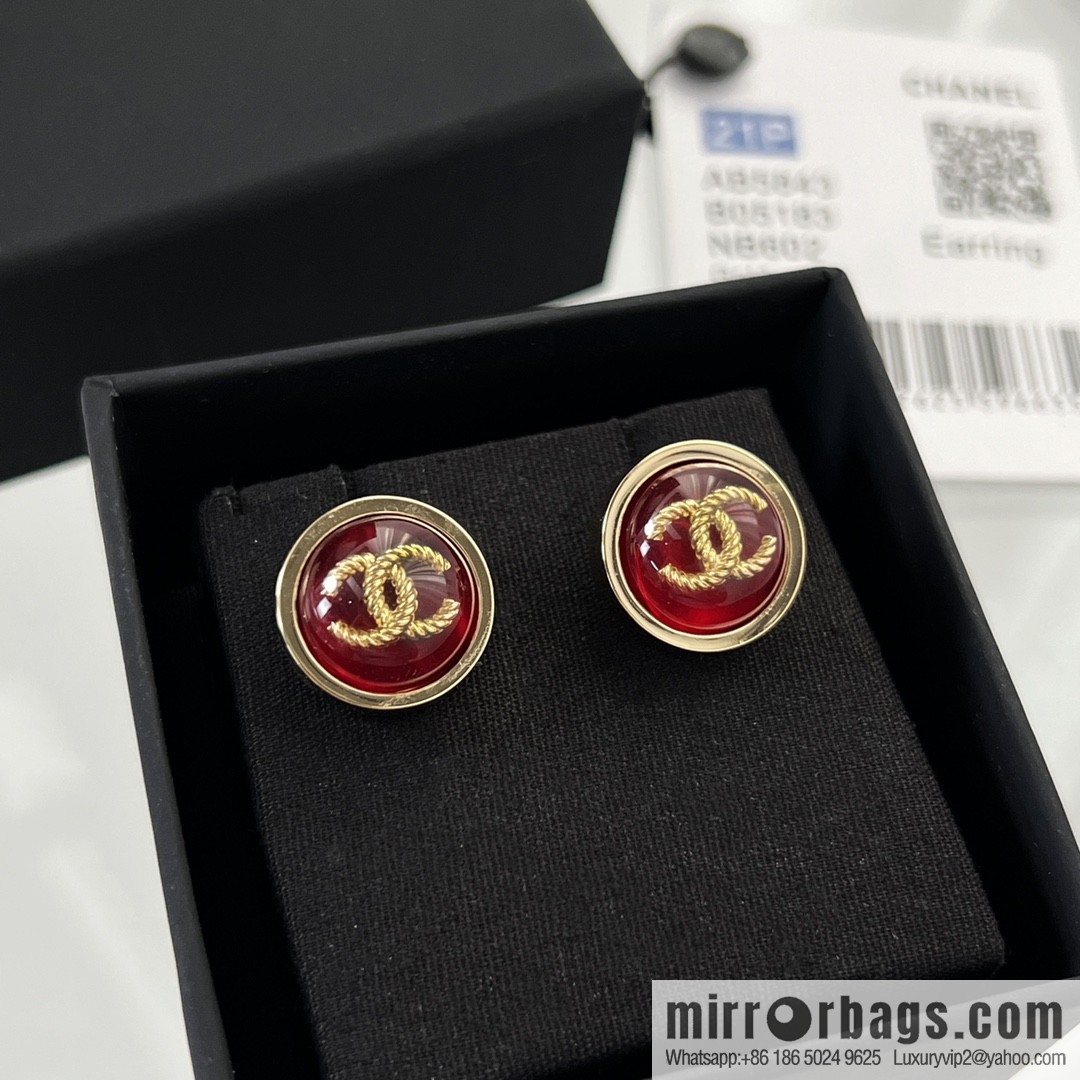New ☑️ Chanel double c round red stud earrings