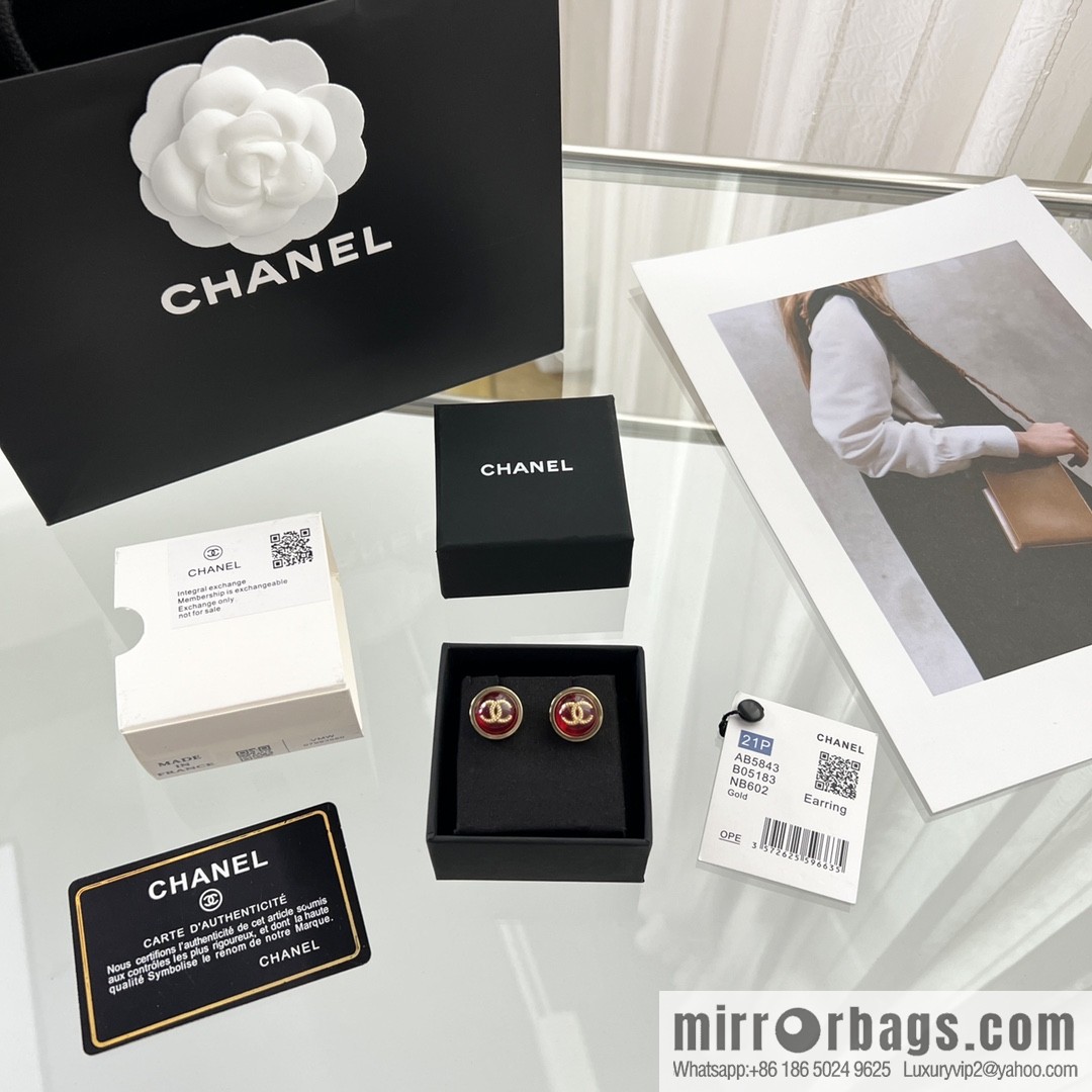 New ☑️ Chanel double c round red stud earrings
