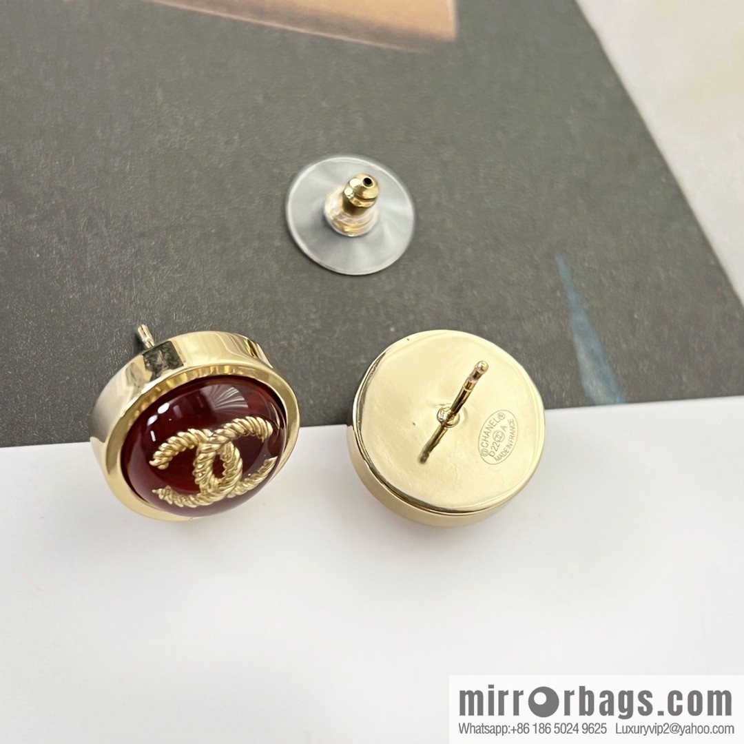 New ☑️ Chanel double c round red stud earrings