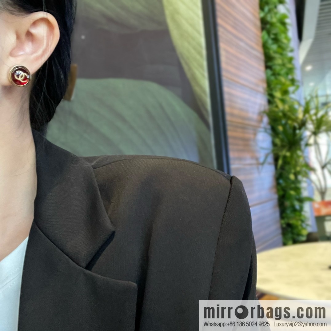 New ☑️ Chanel double c round red stud earrings