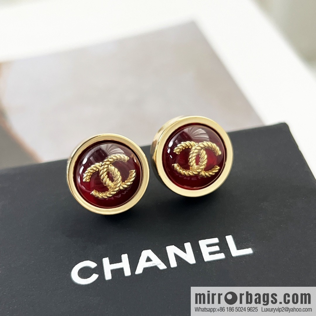New ☑️ Chanel double c round red stud earrings