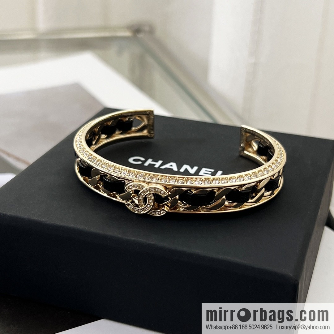 New ☑️ Chanel double c black leather rope open bracelet