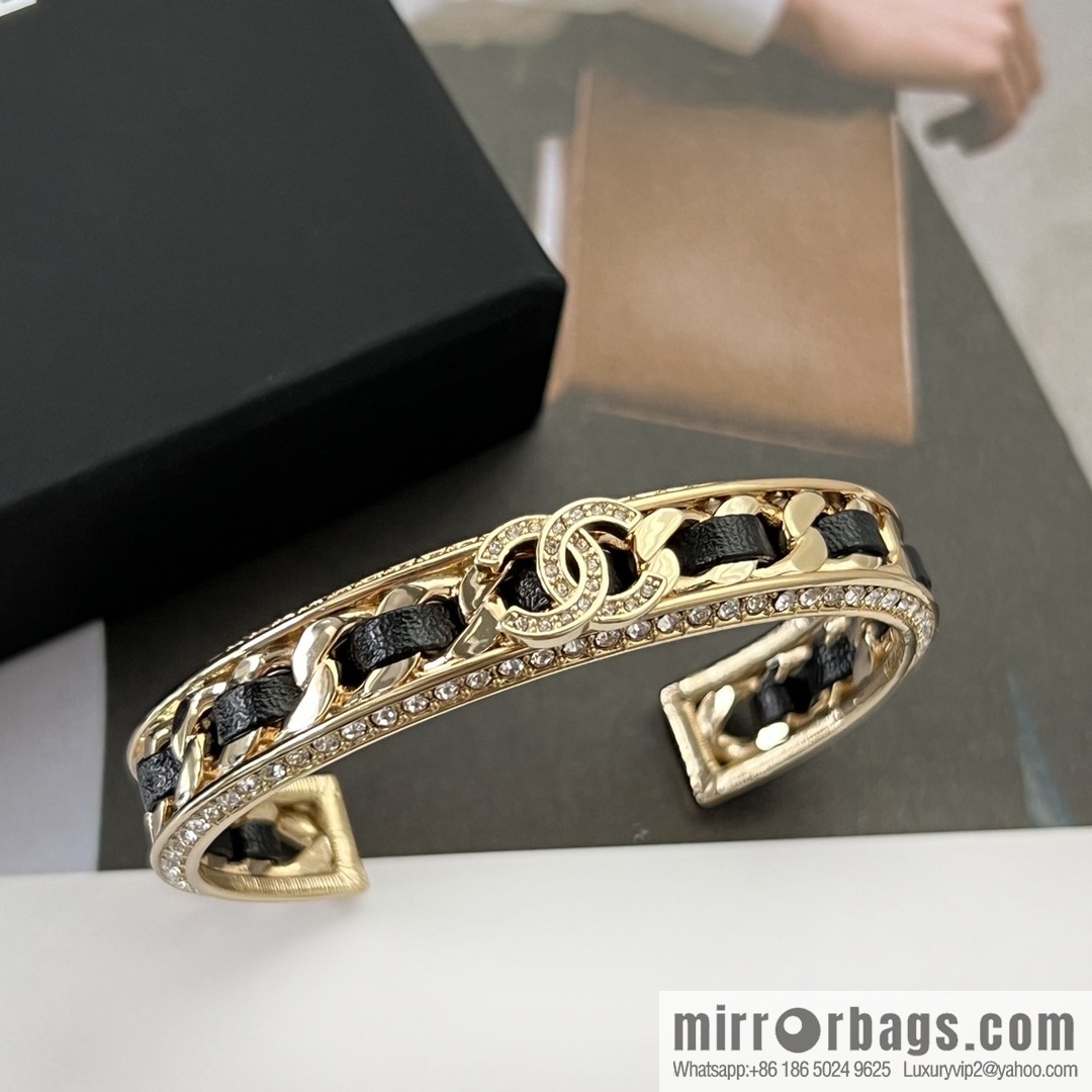 New ☑️ Chanel double c black leather rope open bracelet