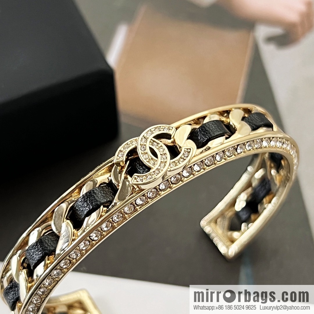 New ☑️ Chanel double c black leather rope open bracelet