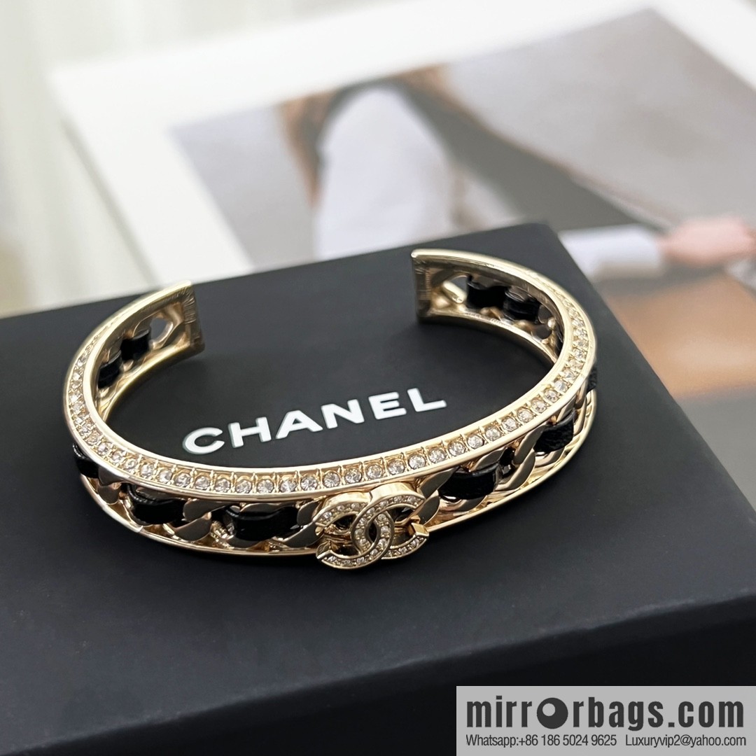 New ☑️ Chanel double c black leather rope open bracelet