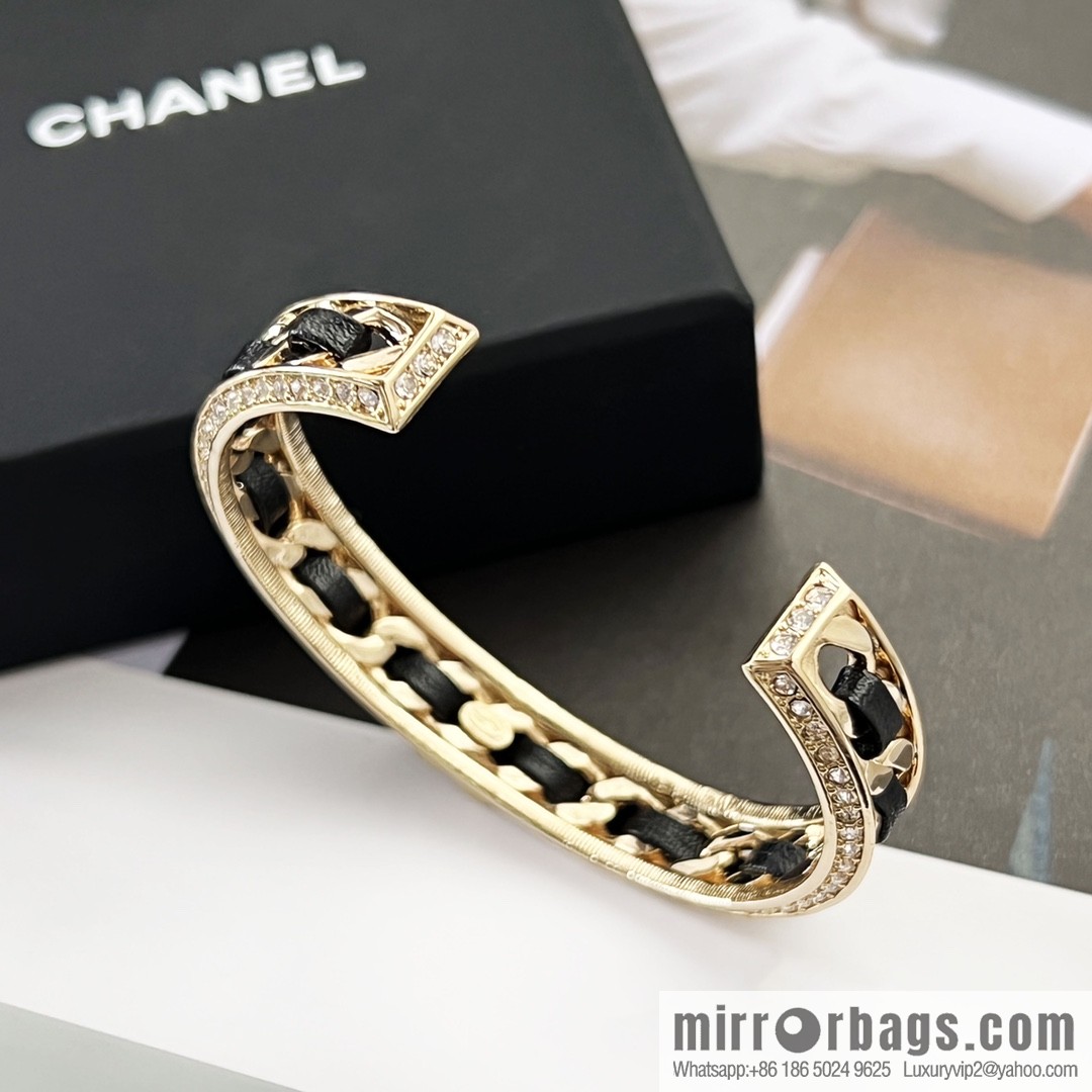 New ☑️ Chanel double c black leather rope open bracelet