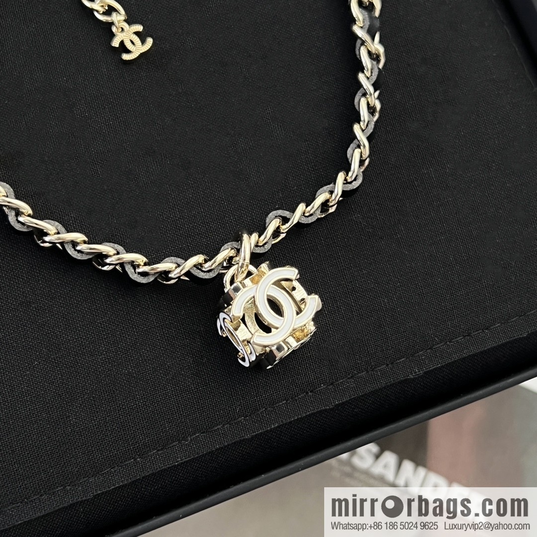 New ☑️ Chanel double c square black leather rope necklace