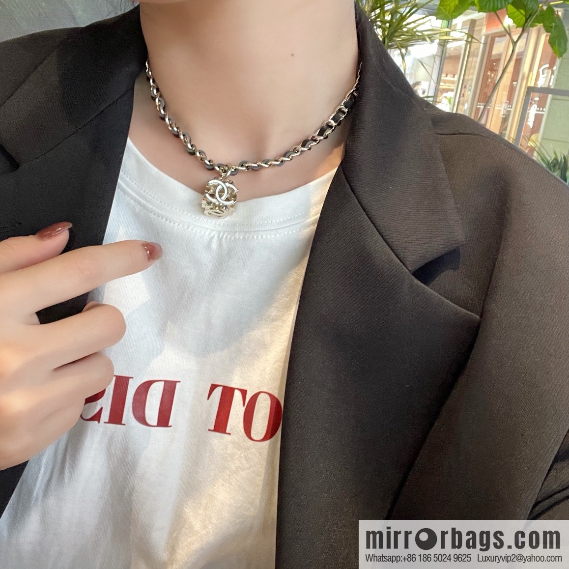 New ☑️ Chanel double c square black leather rope necklace