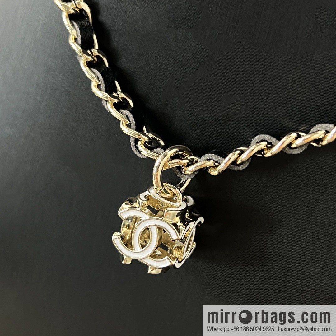 New ☑️ Chanel double c square black leather rope necklace