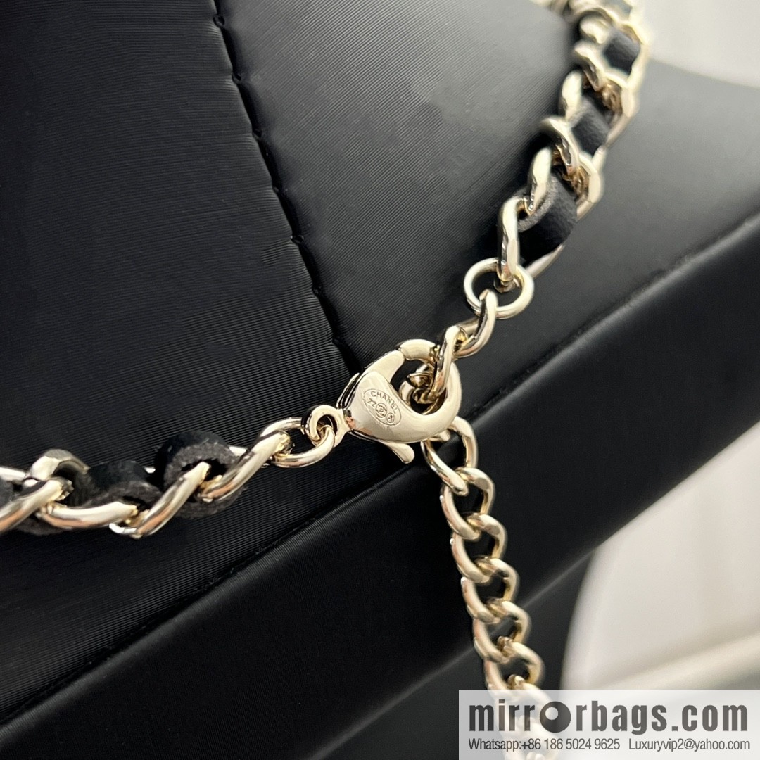 New ☑️ Chanel double c square black leather rope necklace