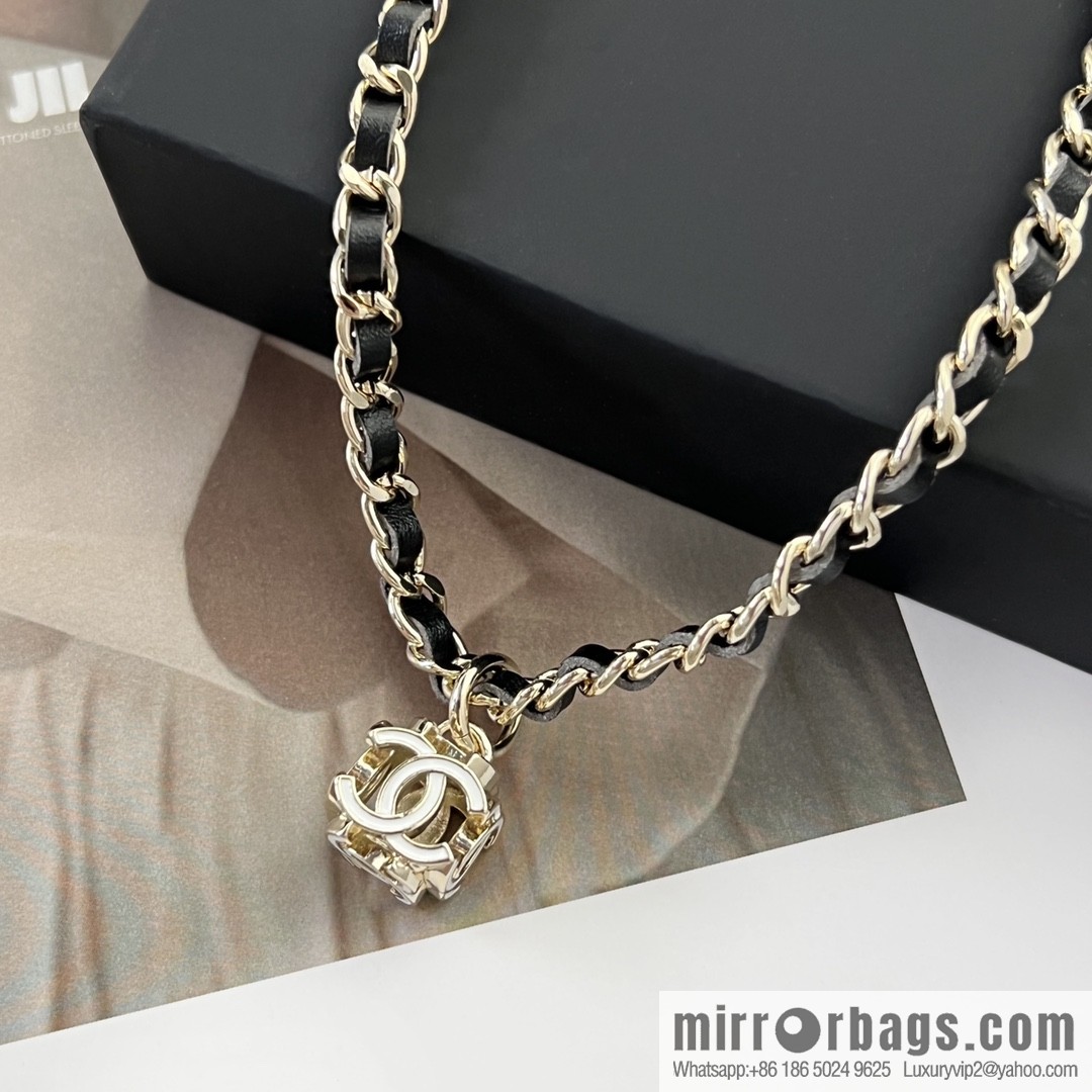 New ☑️ Chanel double c square black leather rope necklace
