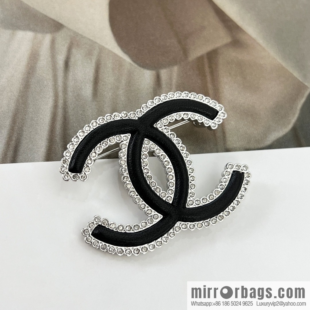 New ☑️ Chanel double c black leather full diamond brooch