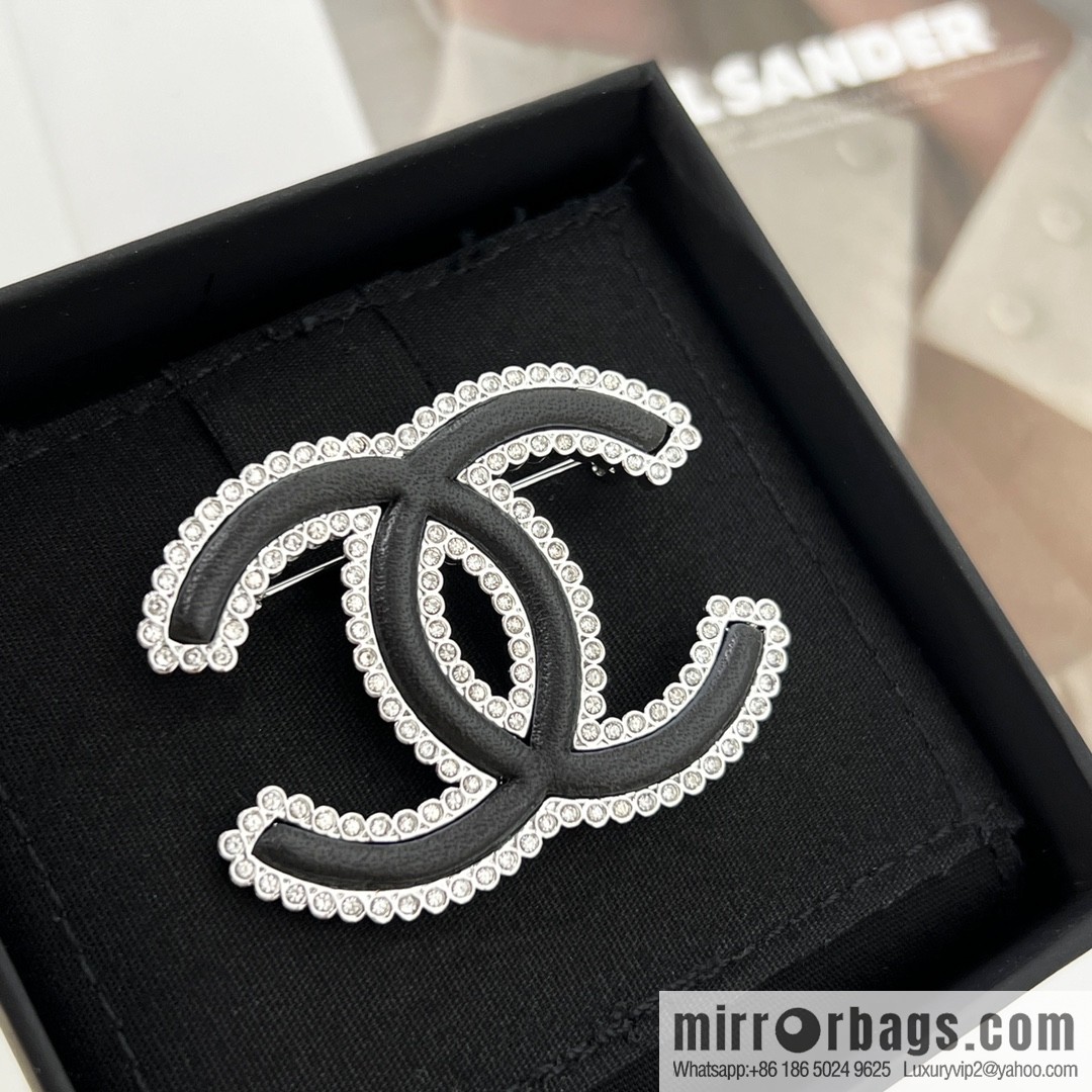 New ☑️ Chanel double c black leather full diamond brooch
