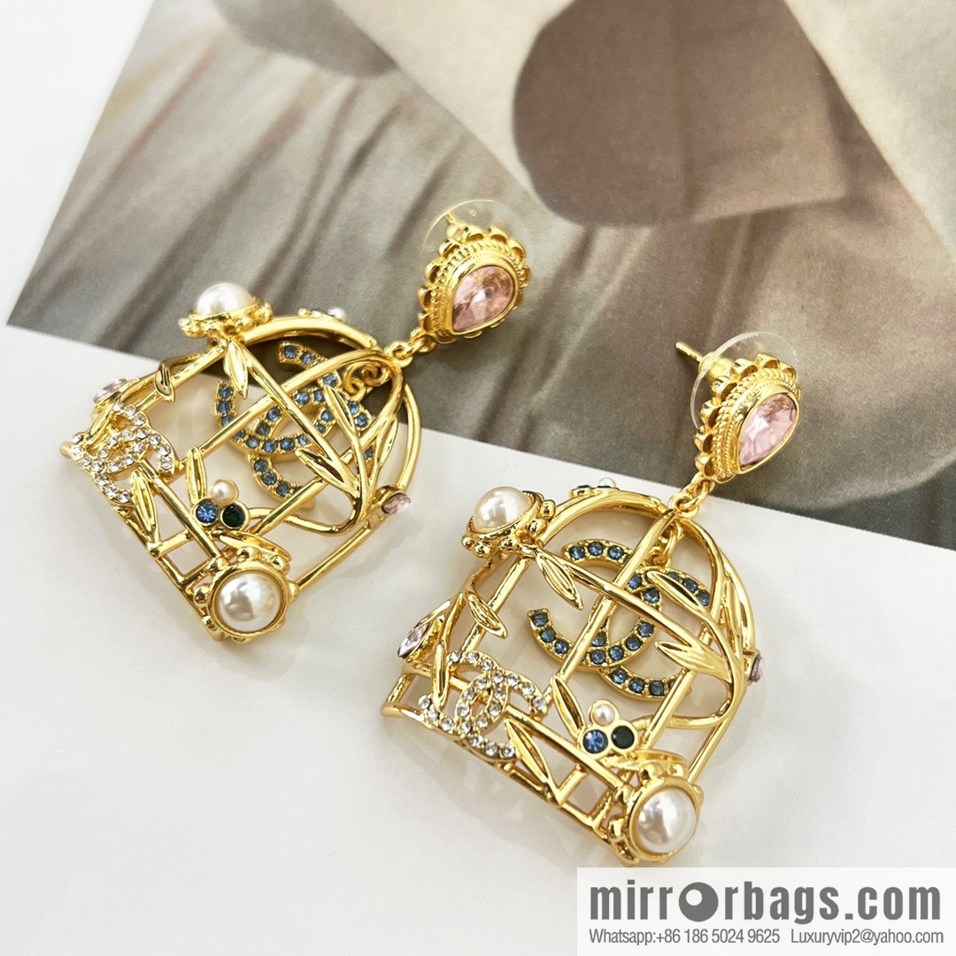 New ☑️ Chanel double c gold bird cage stud earrings