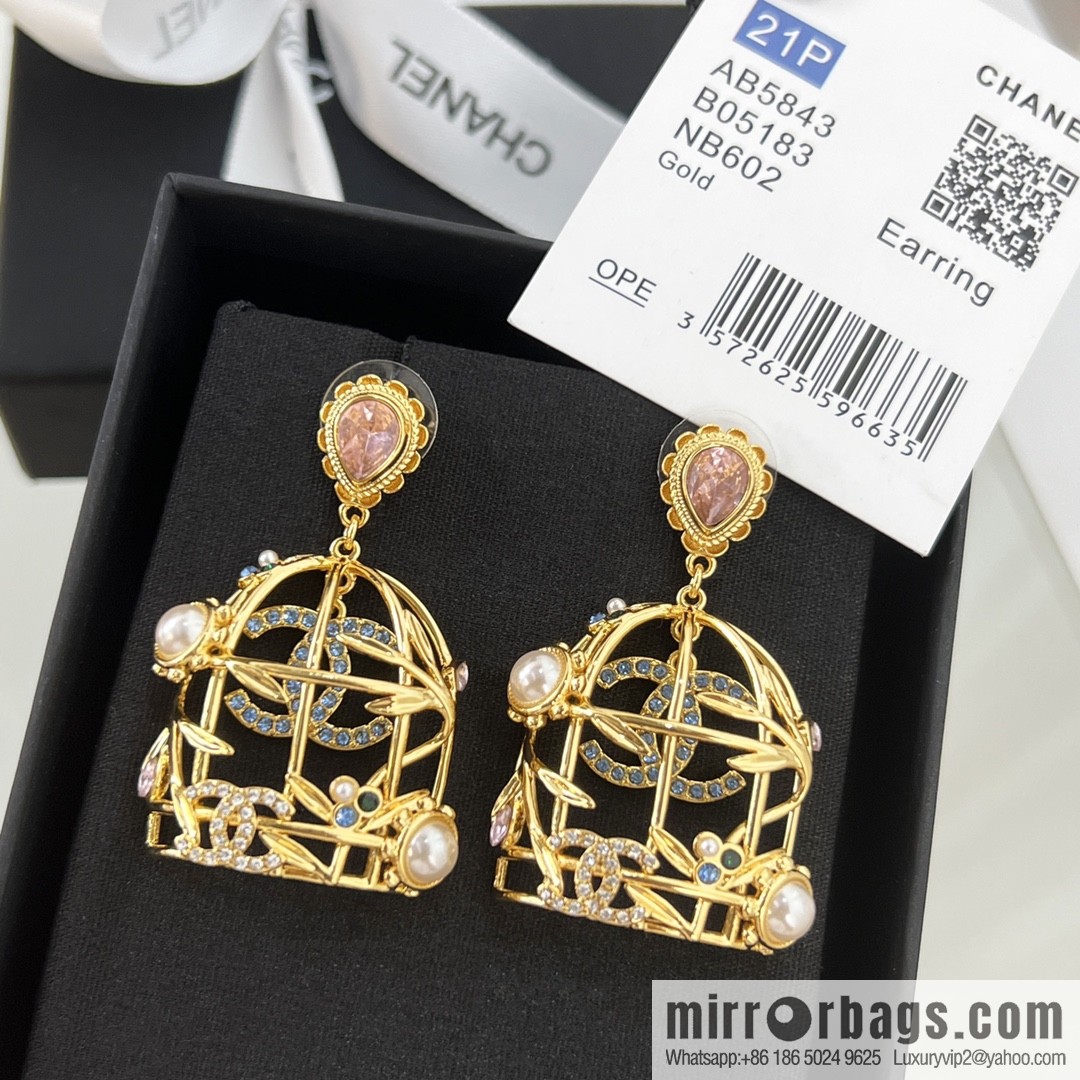 New ☑️ Chanel double c gold bird cage stud earrings