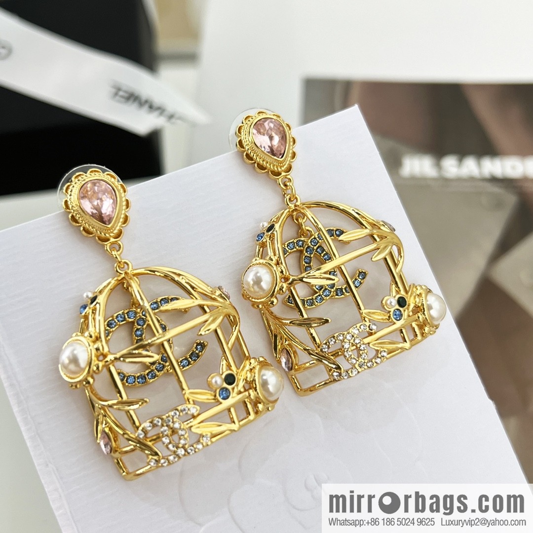 New ☑️ Chanel double c gold bird cage stud earrings