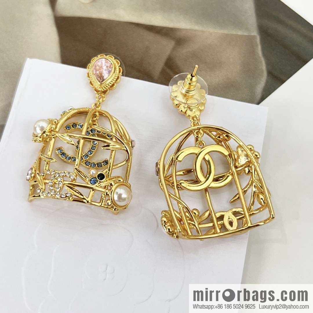 New ☑️ Chanel double c gold bird cage stud earrings