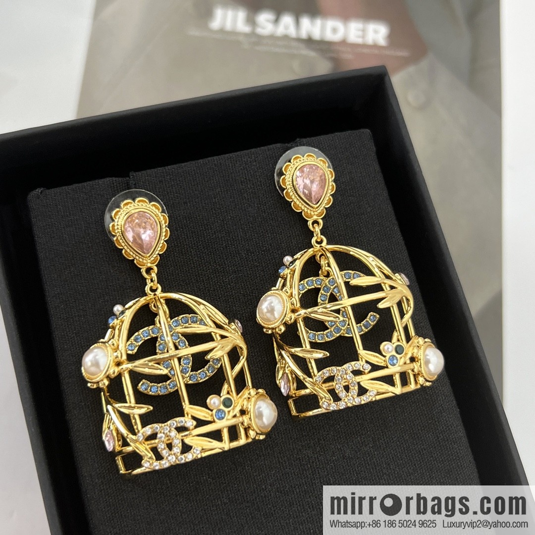 New ☑️ Chanel double c gold bird cage stud earrings