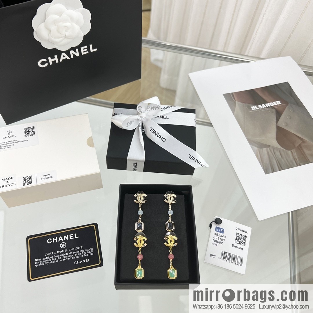 New ☑️ Chanel c3 double c square gemstone stud earrings