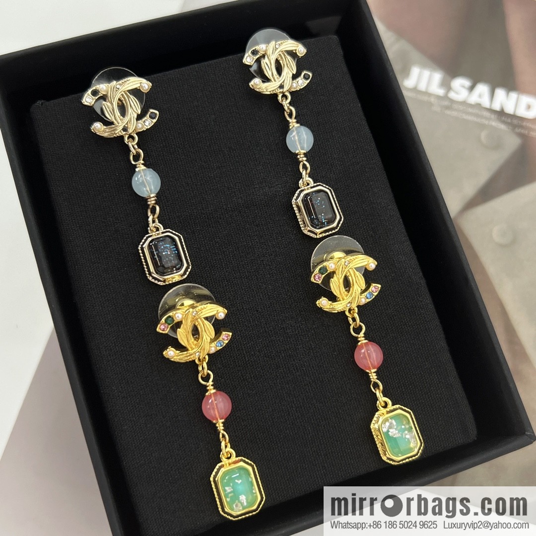 New ☑️ Chanel c3 double c square gemstone stud earrings