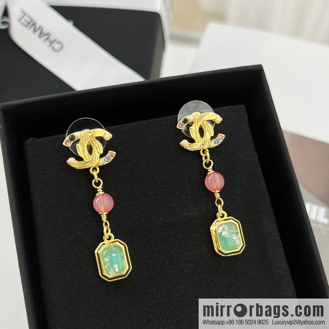 New ☑️ Chanel c3 double c square gemstone stud earrings