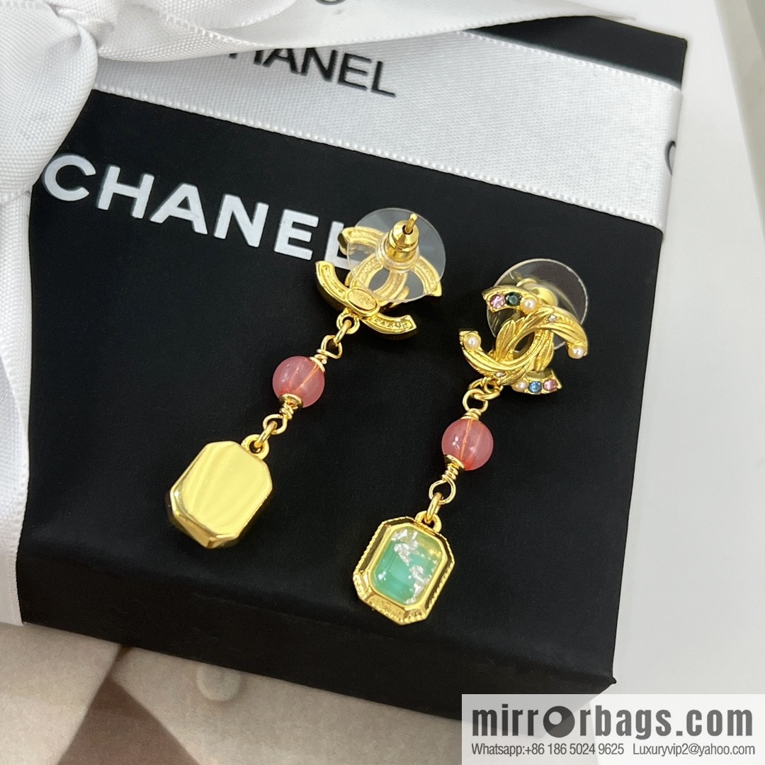 New ☑️ Chanel c3 double c square gemstone stud earrings